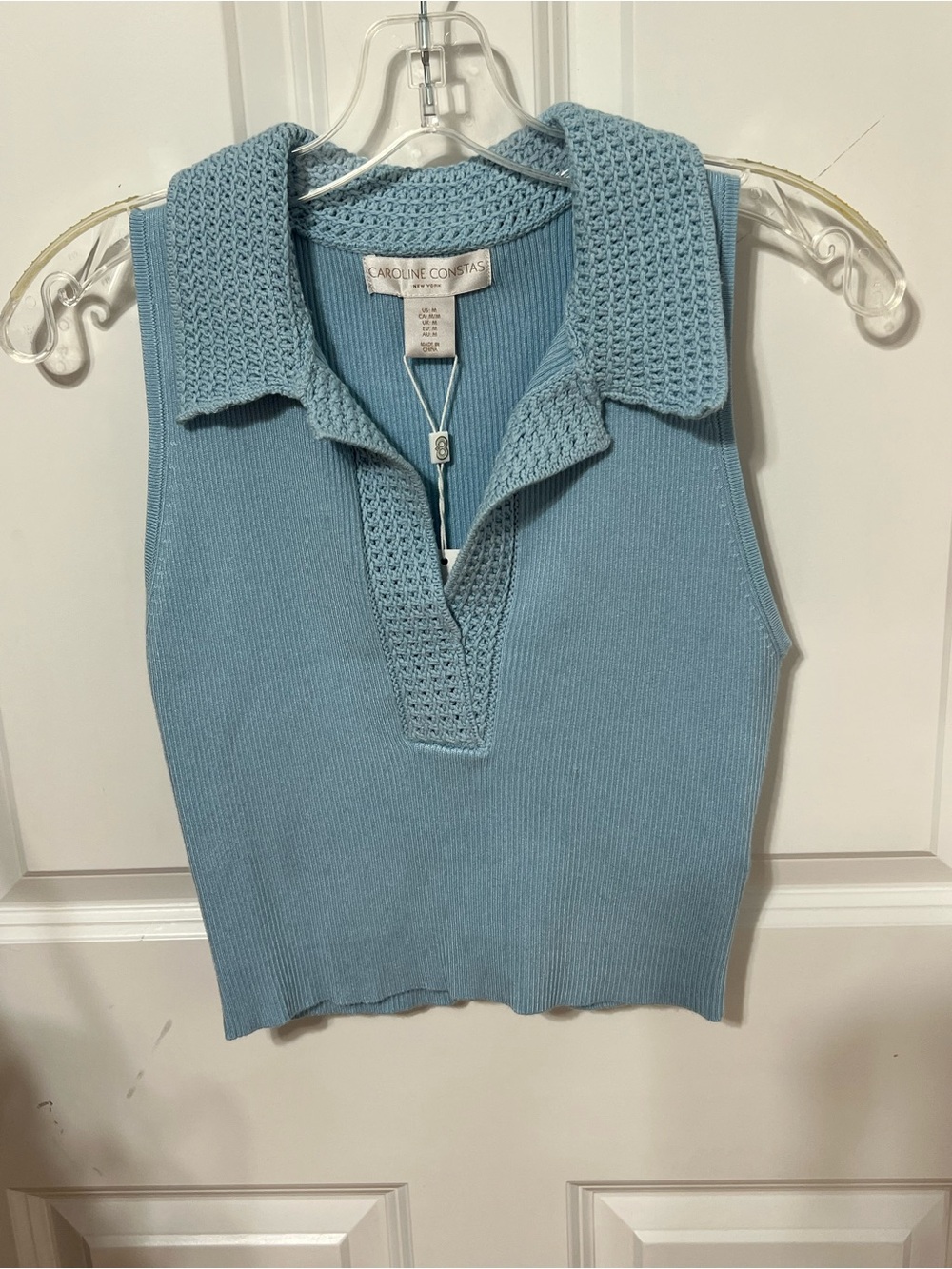 Caroline Constas Light Blue Sleeveless Knit Polo Tank
